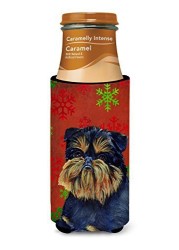 Caroline&#39;s Treasures Lh9343Muk Brussels Griffon Red And Green Snowflakes Holiday Christmas Ultra Beverage Insulators For Slim Cans, Slim Can, Multicolor