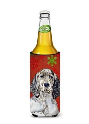 Caroline&#39;s Treasures Lh9322Muk English Setter Red And Green Snowflakes Holiday Christmas Ultra Beverage Insulators For Slim Cans, Slim Can, Multicolor