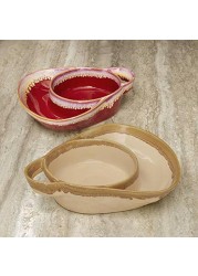 Set of 2 Cream and Red Stoneware Soup &amp; Side Bowls by Unique&#39;s Shop