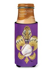 Caroline&#39;s Treasures 8476Muk Tiger Fleur De Lis Baseball Ultra Beverage Insulators For Slim Cans, Slim Can, Multicolor