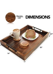 Wooden Ottoman Tray with Handle - Handmade Tray Platters for Kitchen Tray with 4 Coasters