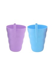 Q-Lux Cup With Straw, Plastic Cup with Built in Straw for Kids, Pack of 2