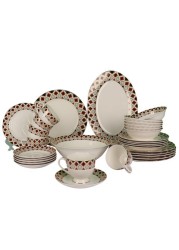 Dinner Set Porcelain Gold, 32pcs tea set; (12)pcs tea cup/saucer, (6) 10&#39;5 flat plate, (6) 7&#39;5 flat plate, (6) 6&#39; salad bowl, (1) 6&#39; salad bowl, (1) 14&#39; oval plate. New Ceramic Bone China, The rich an