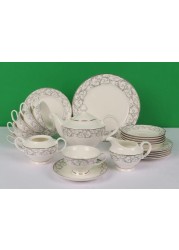 XIANGYU Dinner Set Porcelain Gold, 24pcs tea set; (12)pcs tea cup/saucer, (1) 10&#39;5 flat plate, (6) 7&#39;5 flat plate, (2) tea pot, (2) sugar pot, (1) milk pot. New Ceramic Bone China, The rich and colorf