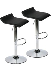 I@Home Pu Leather Round Bar Stool, Adjustable Height Swivel Barstools, Set Of 2 (Red)