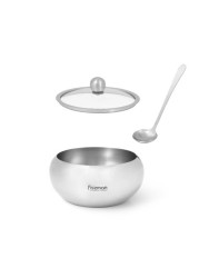 Fissman Sugar Bowl With Glass Lid And Spoon 460 ml Stainless Steel