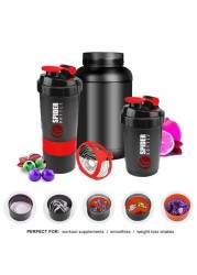 N.U.W.A 500 Ml Protein Shaker Bottle With 3-Layer Twist And Lock Storage, 100% Bpa-Free Leak Proof Fitness Sports Nutrition Supplements Non-Slip Mix Shake Bottle