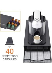 Doreen Coffee Capsule Storage Box, Coffee Box Storage Drawer, Can Hold 40 Coffee Capsules-for Beautifully Decorated Holder Support (Black)