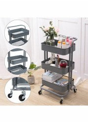 3-Tier Rolling Shelves Metal Cart Organizer Grey 87X37X45centimeter