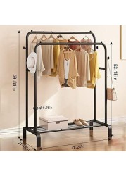 Garment Rack Double Rod Heavy Duty Free-Standing Clothes Rack Multi-Functional Bedroom Hangers Clothing Hanging Stand Organizer Storage Rack with Shoe Shelves, Wheels (48&#39;&#39; Width, Black)