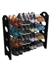 Generic 4 Layer Stackable Shoe Rack Black/Silver