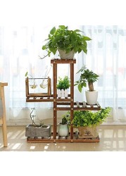 LINGWEI Multi-tier Solid Wooden Higher and Lower Plant Flower Pots Display Stand Holder Shelves For Garden Balcony Livingroom Patio Style-1