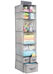 iDesign Interdesign Aldo Fabric Hanging Closet Storage Organizer, For Clothing, Sweaters, Shoes, Accessories, 7 Shelves And 3 Drawers, Gray