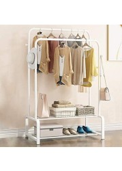 Clothing Double Rod Garment Rack with Shelves, Metal Hang Dry Clothes Rack for Hanging Clothes，Double layer ，4 Hooks，White (47.5inch)