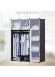Generic Portable Closet Clothes Wardrobe Bedroom Armoire Storage Organizer With Doors, Capacious &amp; Sturdy, Black, 6 Cubes+2 Hanging Sections
