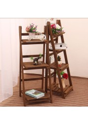 LINGWEI Ladder Design Foldable Wooden Flower Rack Book Shelves Storage Stand Flower Pot Holder For Bedroom Office Restaurants Home Decor 4 floor Brown