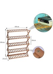 Yatai - 5-Tier Foldable Bamboo Wooden Shoe Rack Multifunctional Free-Standing Shoe Shelf