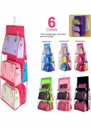 6 Pocket Clear Purse Handbags Organizer Door Closet Shelf Hanging Storage Bag Rose Red 20*10*20cm