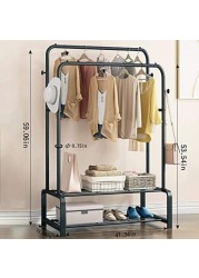 Garment Rack Double Rod Heavy Duty Free-Standing Clothes Rack Multi-Functional Bedroom Hangers Clothing Hanging Stand Organizer Storage Rack with Shoe Shelves, Wheels (42&#39;&#39; Width, Black)