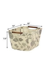 Household Essentials Small Tapered Storage Bin With Wood Handles, Floral Pattern