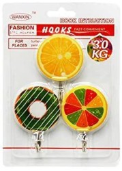 Strong Adhesive Wall Hooks (Round Fruit Shaped Designed Hook), Multi-Purpose Use Hook, Very Attractive (Pack of 3 Units).