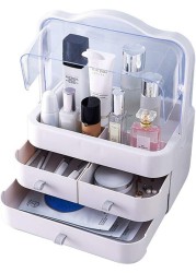 ALISSA Large Makeup Organizer, Cosmetic and Jewerly Storage with Dustproof Lid, Display Boxes with Drawers for vanity, Bathroom Counter or Dresser, Make of ABS (WHITE)