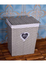 YATAI - Handwoven Laundry Basket, Synthetic Rattan Clothes Hamper with Lid, Removable Liner Bag Storage Basket-Small