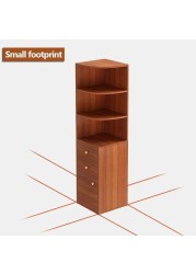 Nar Corner Storage Cabinet, Free Standing Pantry Cabinet With 2 Drawer Cabinet And 3 Shelves, Home Office Furniture Bookcase, Side Cabinet, Cupboard, Wood Cube Organizer (G153-Cherry S)