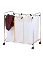 Zenments, Rolling Triple Laundry Sorter Bin, Heavy Duty, Chrome, 76.5Wx45.5Dx80H cm, HTC-ZEN-265