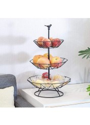 NuSense 3 Tier Metal Basket Decorative Modern Fruit Rack with Large Capacity for Fruit Vegetables Bread and Snacks (Black)