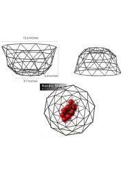 ALISSA Geometric Metal Wire Basket Decorative Fruit Storage Bowl Countertop Display (Black)