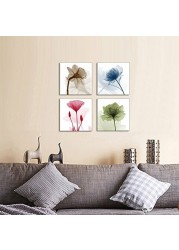 Wieco Art P4R1X1-07 4-Panel Canvas Print Flickering Flowers Modern Canvas Wall Art, 12 By 12-Inch