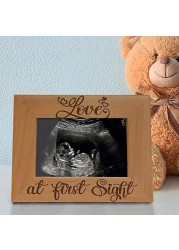 Kate Posh Love At First Sight Sonogram Photo Frame - Engraved Natural Solid Wood Picture Frame (3 1/2 X 5 Horizontal)