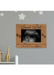 Kate Posh - Sneak Peek Sonogram Frame - Engraved Natural Wood, New Dad Gifts, New Mom Gifts (3 1/2 X 5 Horizontal)