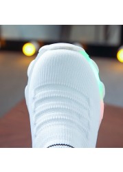 Kids Sneakers Children Baby Girls Boys Letter Mesh Led Luminous Socks Sport Running Sneakers Shoes Sapato Infantil Light Up