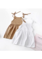 Girls Summer Sleeveless Dress Cotton Solid Kids Dress Girls Dresses Beach Dress Slip Dress Fashion Girls Clothes