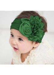 Kids Headwear Soft Stretch Satin Flower Headband Wide Knot Nylon Twill Wraps Turban Girls Headwear Photo Props