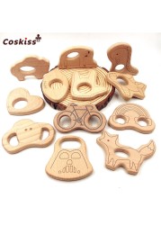 Lovely Cartoon Wood Teether 10pcs Pure Natural Animal Shaped Baby Teething Nursing Wood Teether Baby Girl DIY Pendant Toys