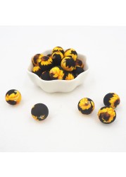 Chenkai 50pcs 15mm Sunflower Print Silicone Baby Beads Round Shape Teething Beads BPA Free DIY Sensory Chew Toy Accessories