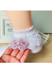 Baby Girls Ankle Socks Breathable Cotton Lace Ruffle Princess Mesh Socks Children White Pink Yellow Kids Toddler Dance Socks