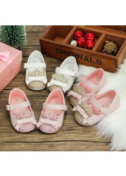 Baby Girls Shoes Pink Bling Crown Princess Shoes Anti-slip Flat Rubber Sole Newborn First Walkers Baby Girls Shoes