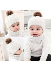 New Baby Hat Scarf Suit Autumn Winter Knitteed Kids Hat Scarf Set Wool Girls and Boys Hats Neck Children Scarf Accessories 0-3Y