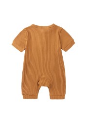 Newborn Summer Romper, Regular Color, Girls Clothes, Short Sleeve, Round Neck, Boys, 0-24 Months