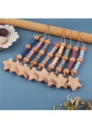 Safety Wooden Baby Infant Toddler Doll Pacifier Silicone Nipple Soother Clip Chain Strap Holder Baby Chew Teether Toy Teething