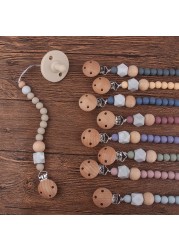 Safety Wooden Teether Baby Infant Baby Doll Pacifier Silicone Soother Nipple Clip Chain Strap Baby Holder Chew Toy Teether