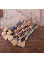 Safety Wooden Teether Baby Toddler Baby Doll Pacifier Silicone Soother Nipple Clip Chain Strap Holder Baby Chew Toy for Baby