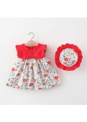 Melario Summer Outfit Toddler Girl Dresses Korean Fashion Cute Print Cotton Baby Princess Dress + Sunhat Newborn Clothes Set