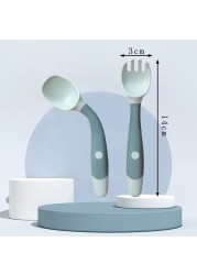 2pcs/set PP + TPE Spoon + Fork Set Non-slip Bendable Baby Helper Feeding Tableware Baby Training Feeding Utensils