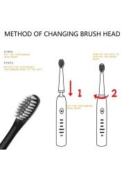 Adult Ultrasonic Electric Waterproof Toothbrush with 4 Brushes Replacement Heads USB Rechargeable Timer Tooth Brush 6 Modes