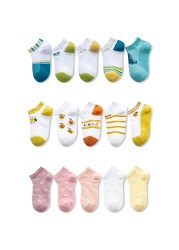 5 Pairs Girls Cotton Socks Summer Thin Mesh Breathable Cute Cartoon Children Socks Toddler Baby Girls Socks Pink 1-12 Years